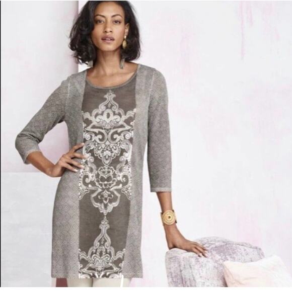 Chico’s Womens Cream Geometric Print Tunic Top‎ Sweater Size 0 US Medium Stretch - Picture 9 of 11